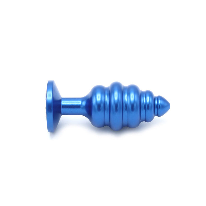 Kiotos - Aluminum Geribbelde Buttplug Met Kristal - Blauw