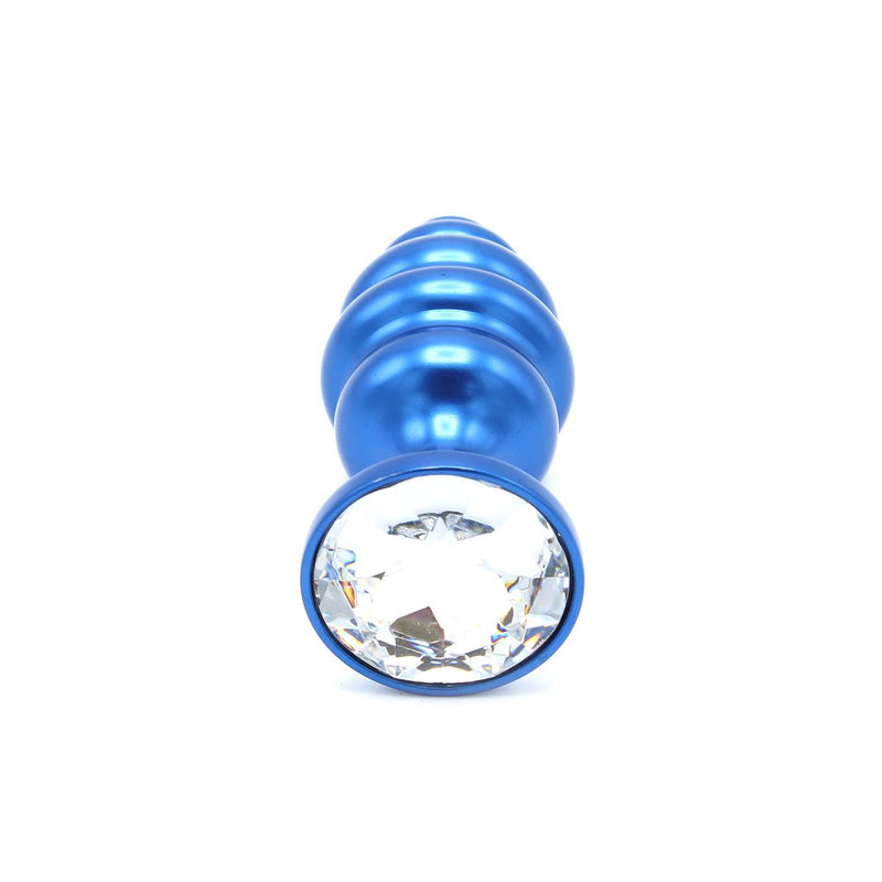 Kiotos - Aluminum Geribbelde Buttplug Met Kristal - Blauw