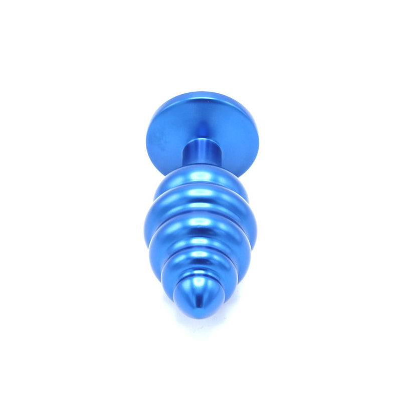 Kiotos - Aluminum Geribbelde Buttplug Met Kristal - Blauw