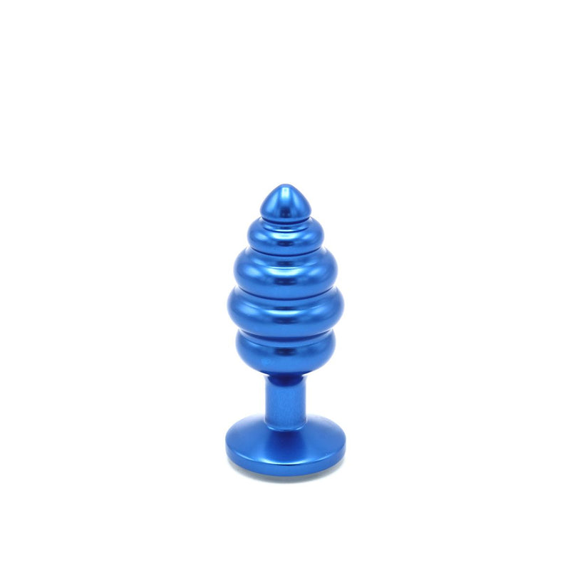 Kiotos - Aluminum Geribbelde Buttplug Met Kristal - Blauw