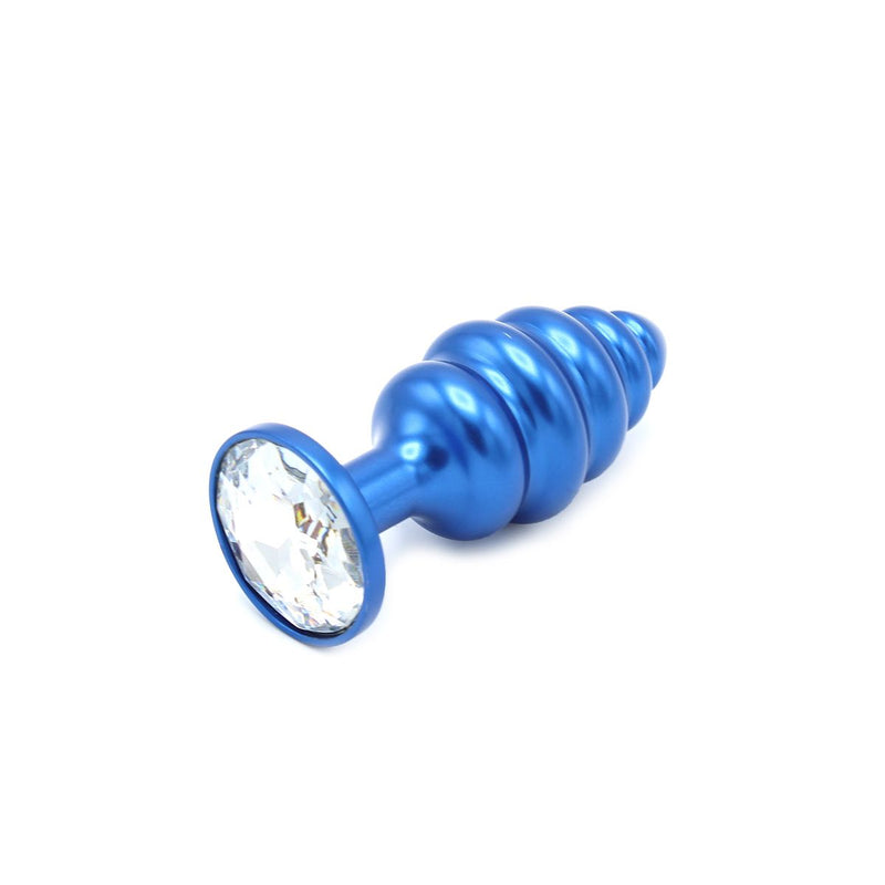 Kiotos - Aluminum Geribbelde Buttplug Met Kristal - Blauw