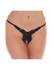 Amorable - Erotische String - Luxe Kanten String Met Open Kruis en Vleugel Motief - Zwart - One Size