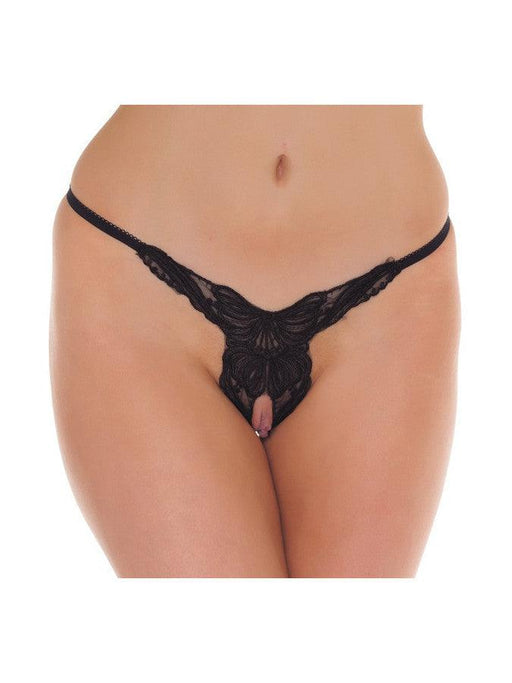 Amorable - Erotische String - Luxe Kanten String Met Open Kruis en Vleugel Motief - Zwart - One Size