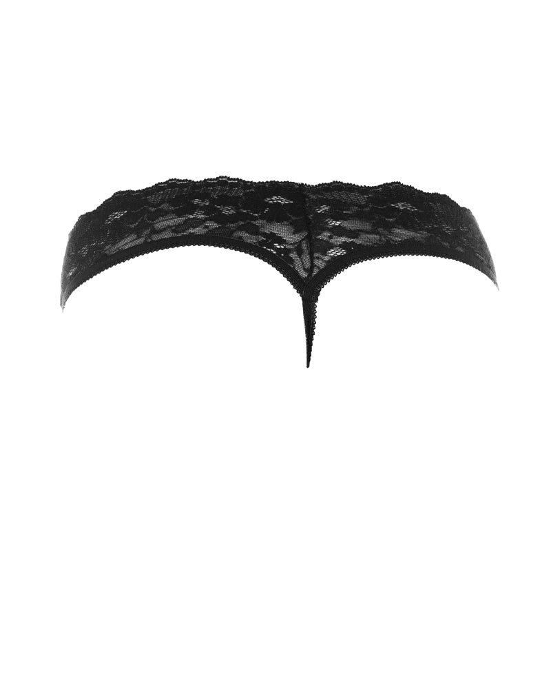 Amorable - G-String met Kanten Ruches - Open Kruis - One Size - Zwart
