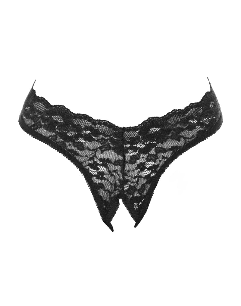 Amorable - G-String met Kanten Ruches - Open Kruis - One Size - Zwart
