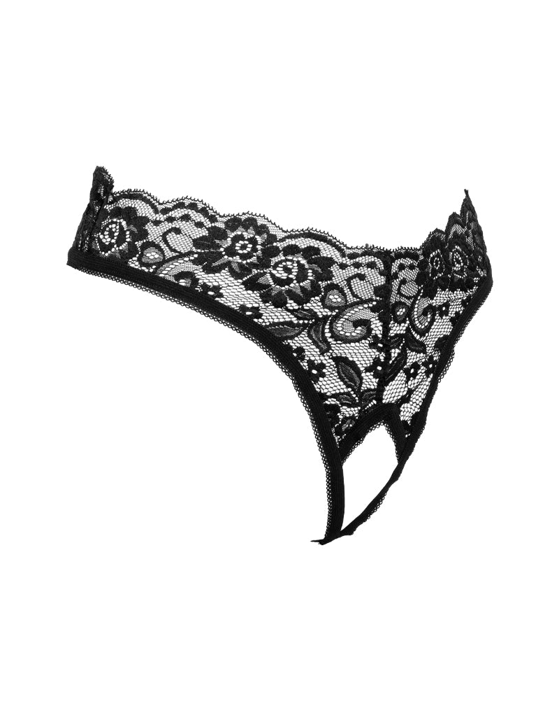 Amorable - G-String met Kanten Ruches - Open Kruis - One Size - Zwart