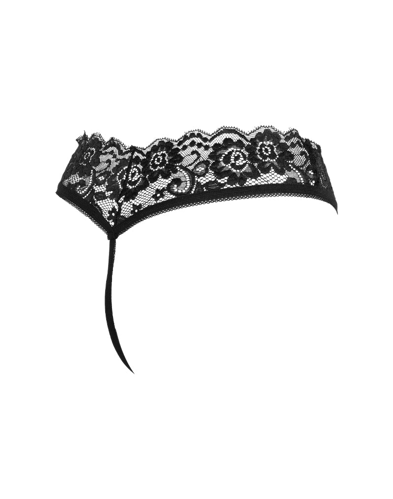 Amorable - G-String met Kanten Ruches - Open Kruis - One Size - Zwart