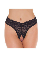 Amorable - G-String met Kanten Ruches - Open Kruis - One Size - Zwart
