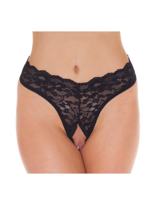Amorable - G-String met Kanten Ruches - Open Kruis - One Size - Zwart