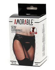 Amorable - Jarretelgordel Met Kant inzetten, Inclusief Kousen En Slip - Zwart - One Size