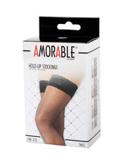 Amorable - Erotische Kousen - Hold-up Visnet Kousen - Zwart - One Size
