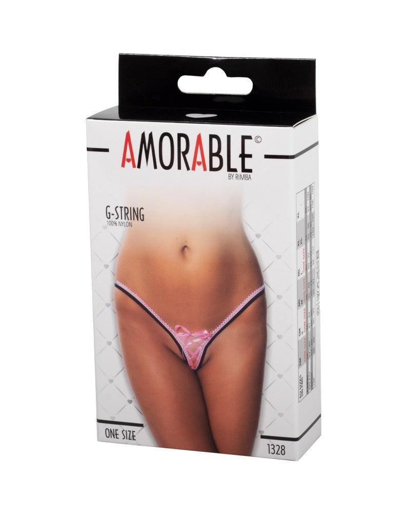 Amorable - Erotische G-string met Vetersluiting Accent - Roze - One Size