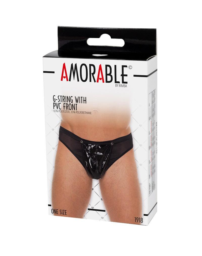 Amorable - Erotische Lakleren Herenstring - Zwart - One Size