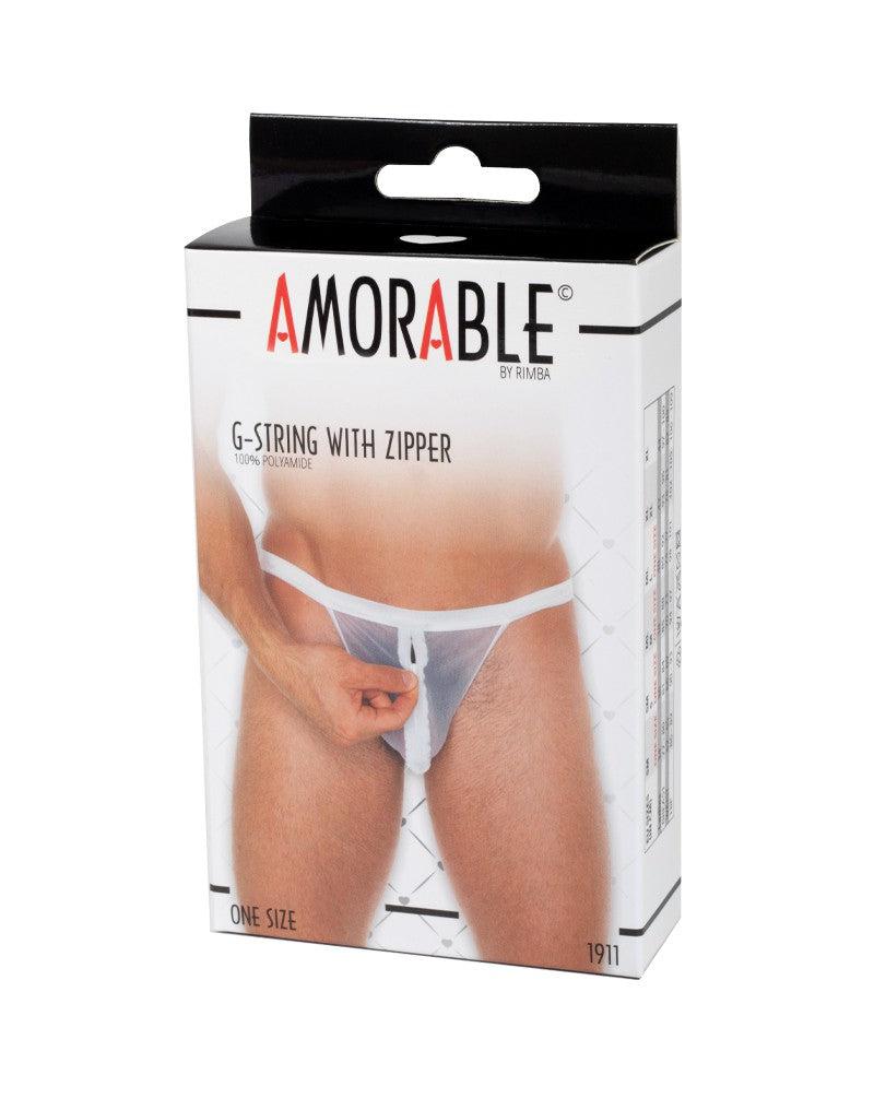 Amorable - Transparante Witte Herenstring Met Rits - One Size