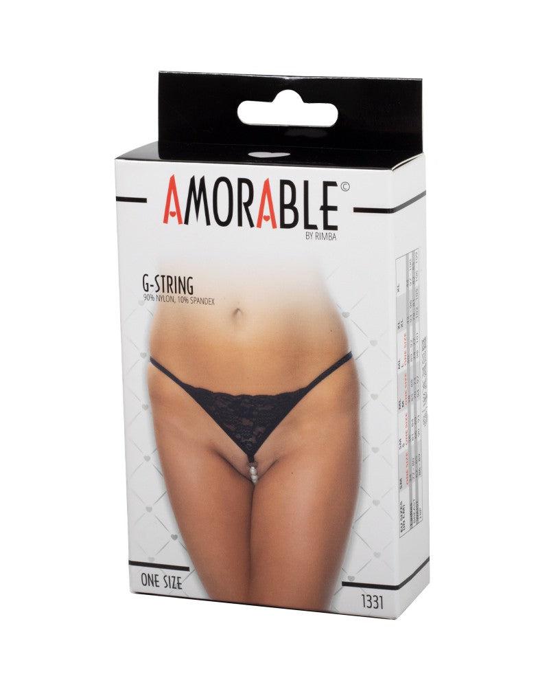 Amorable - Erotische G-string - Zwart Kant Met Parelsnoer Door Kruis - One Size