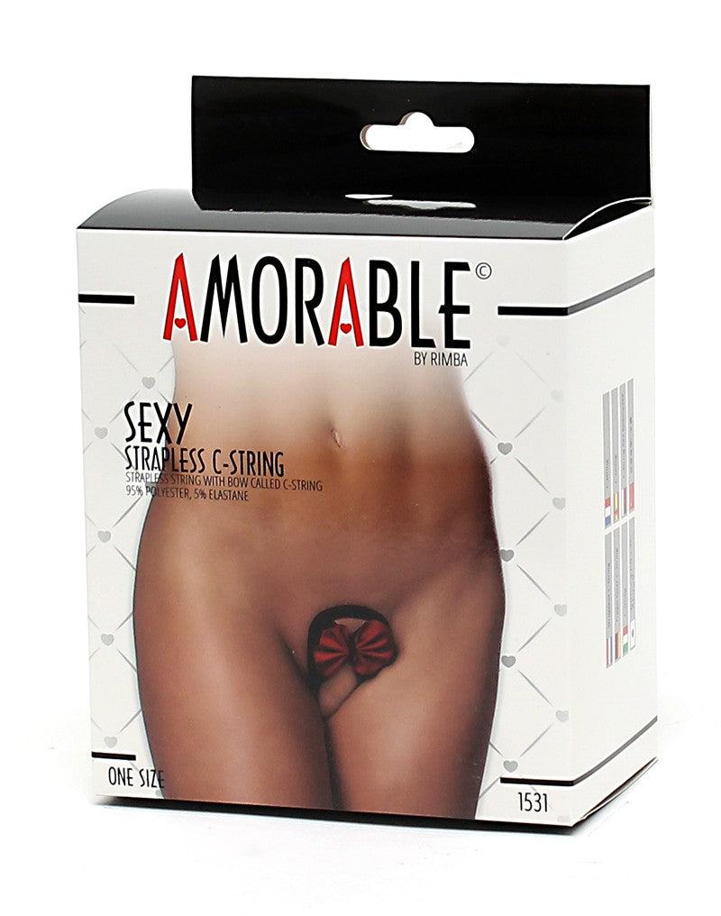 Amorable - Strapless Mini String Met Rood Strikje - Rood/Zwart - One Size