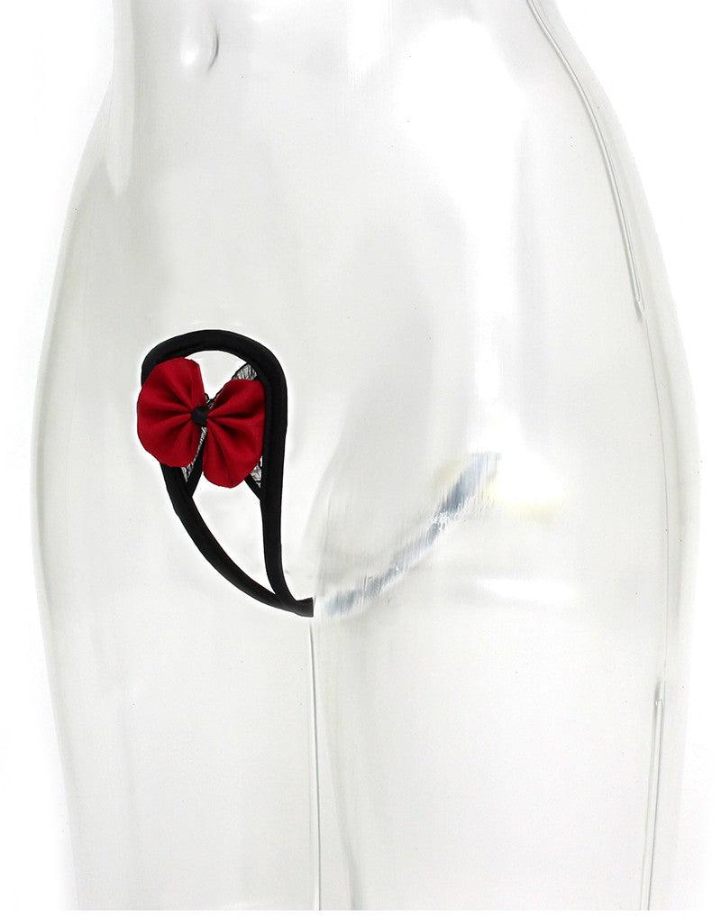 Amorable - Strapless Mini String Met Rood Strikje - Rood/Zwart - One Size