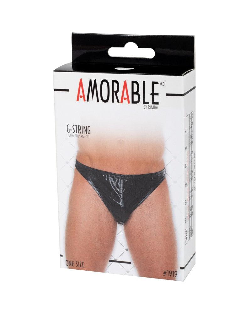 Amorable - Zwarte Laklederen String voor Mannen - One Size