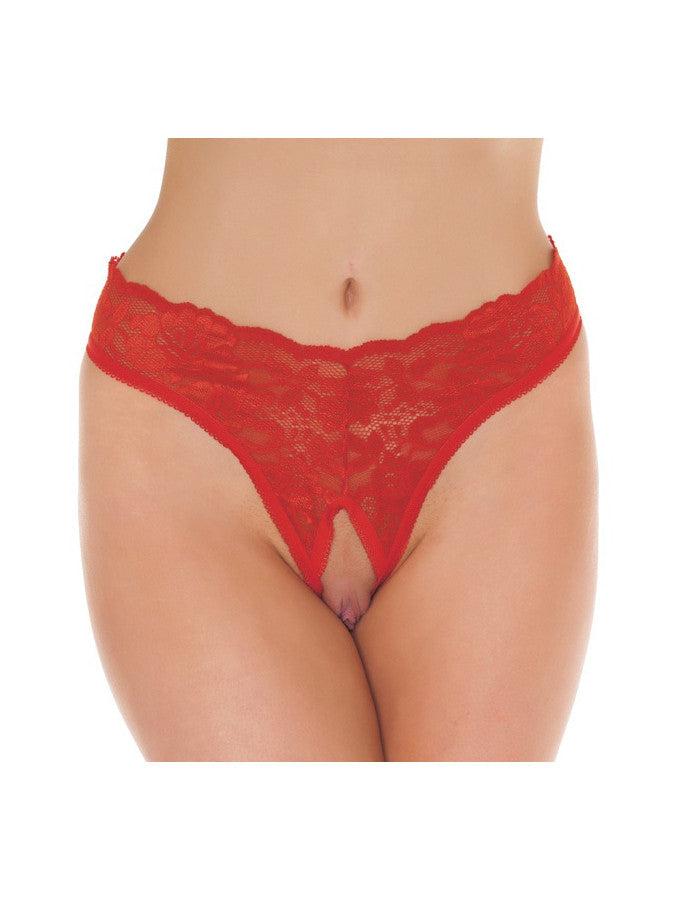 Amorable - Kanten String Met Open Kruis - Rood - One Size