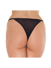 Amorable - Luxe Kanten Vlinder String Met Open Kruis - Zwart - One Size