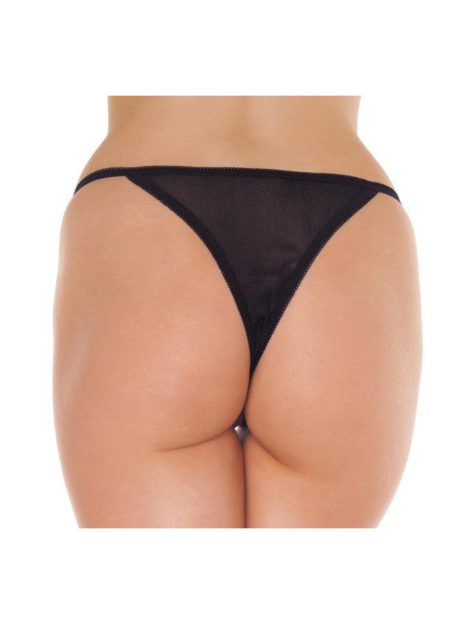 Amorable - Luxe Kanten Vlinder String Met Open Kruis - Zwart - One Size