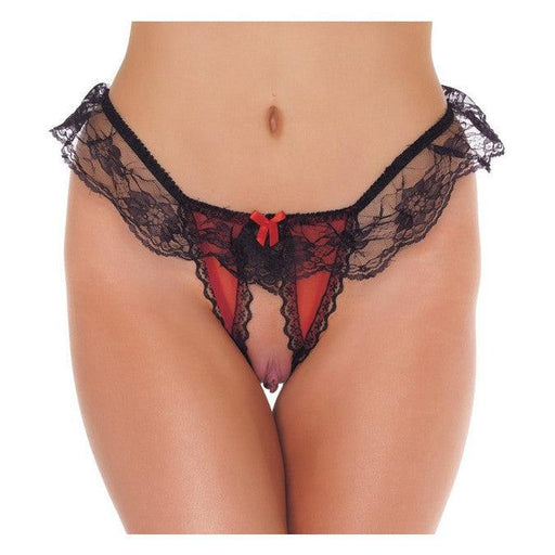 Amorable - Open String - Burlesque Tanga Met Open Kruis - Rood/Zwart - One Size