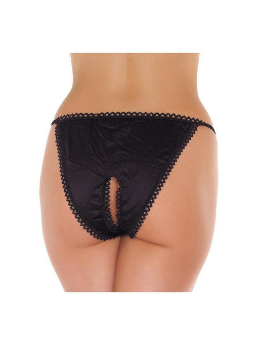 Amorable - Tanga Slipje Met Open Kruis - Zwart - One Size