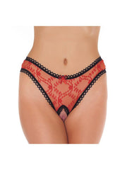 Amorable - Transparant Slipje Met Open Kruis - Rood/Zwart