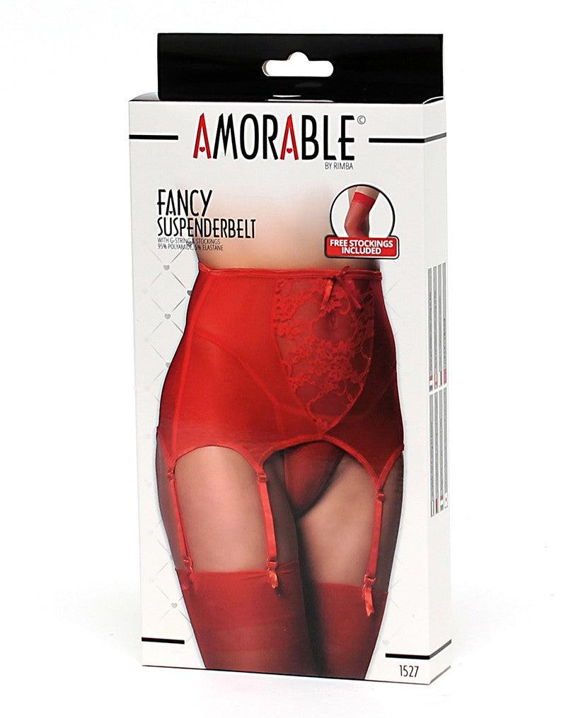 Amorable - 50's Style Jarretelgordel - Incl. String en Kousen - Rood-Erotiekvoordeel.nl