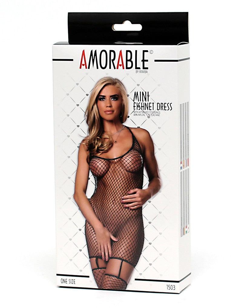 Amorable - Visnet Mini Jurkje Met Kousen - Zwart/Zilver