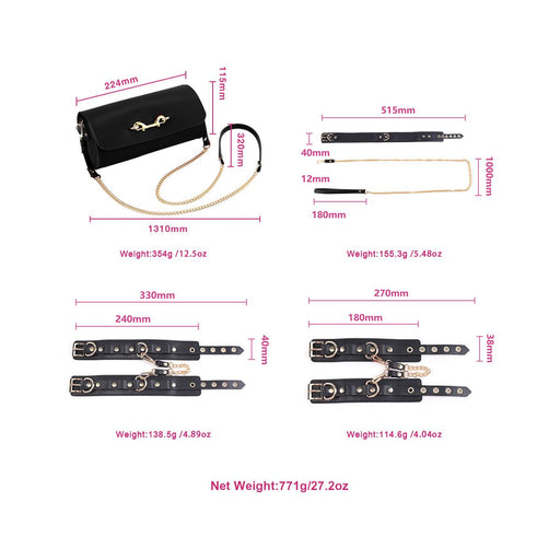 Kiotos - BDSM Fancy 5 Item Kit - Luxe Draagtas met 5 Verschillende BDSM Artikelen - PU Leer (Vegan) - Verkrijgbaar in Rood, Roze en Zwart