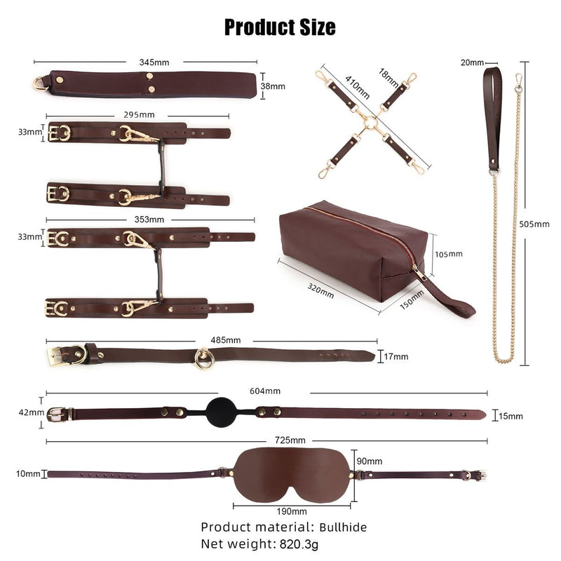 Kiotos - BDSM Fancy 9 Item Kit - Luxe Draagtas met 9 Verschillende BDSM Artikelen - Bruin