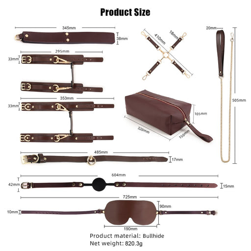 Kiotos - BDSM Fancy 9 Item Kit - Luxe Draagtas met 9 Verschillende BDSM Artikelen - Bruin