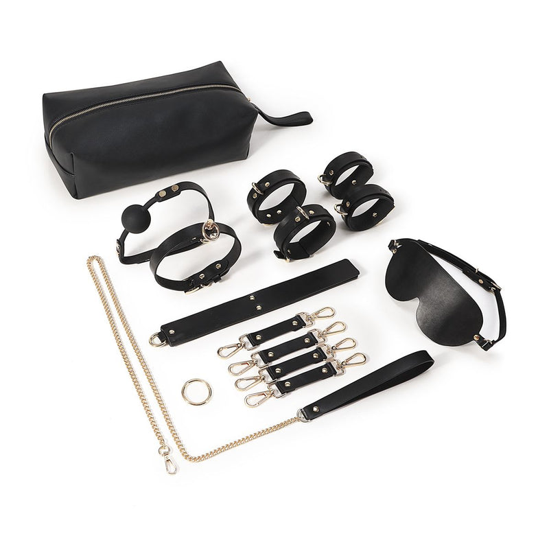 Kiotos - BDSM Fancy 9 Item Kit - Luxe Draagtas met 9 Verschillende BDSM Artikelen - Zwart