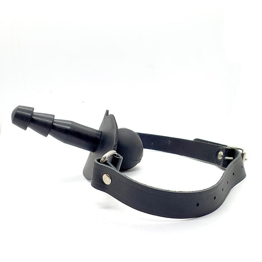 Black Label - Ball Gag met Vac U Lock Aansluiting en Lederen Strap - Zwart