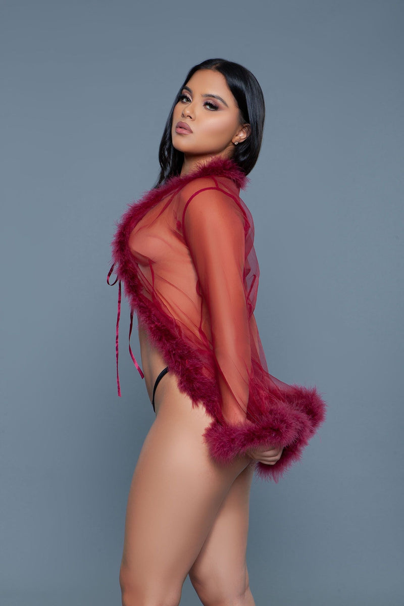 Be Wicked - Bou - Korte Robe met Donsveren - Rood - One Size