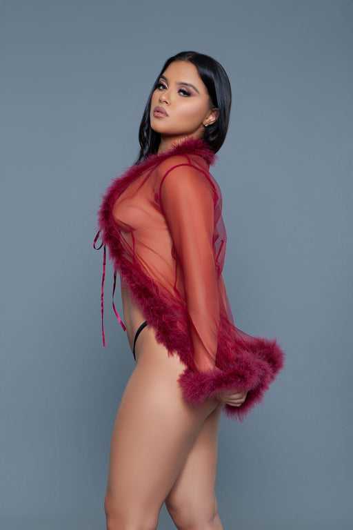 Be Wicked - Bou - Korte Robe met Donsveren - Rood - One Size
