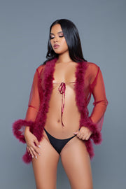 Be Wicked - Bou - Korte Robe met Donsveren - Rood - One Size