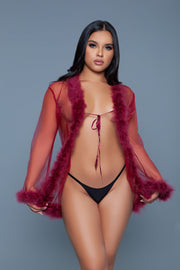 Be Wicked - Bou - Korte Robe met Donsveren - Rood - One Size