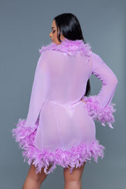 Be Wicked - Lux - Robe met Veren - Lavendel - One Size