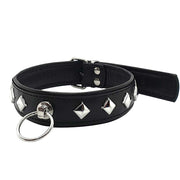 Black Label - Lederen O-Ring Collar met Studs - Zwart