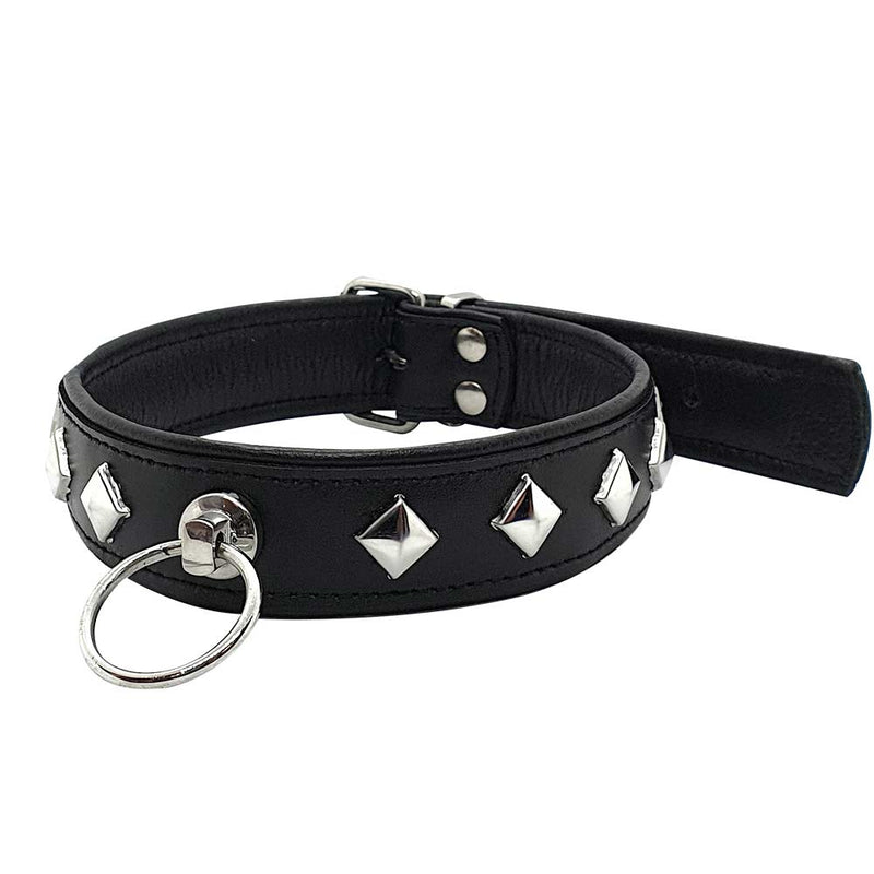Black Label - Lederen O-Ring Collar met Studs - Zwart