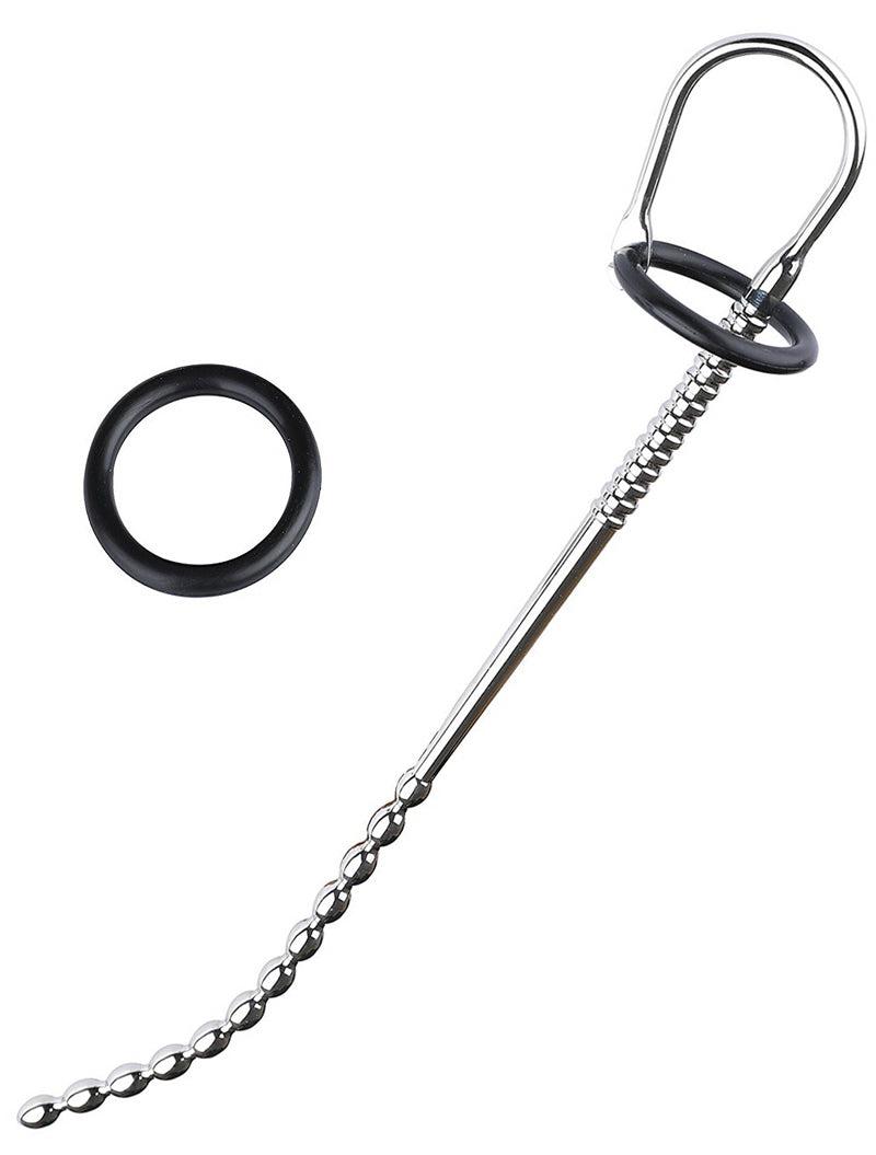 Black Label - Long Beaded - Urethral Stretcher met Siliconen Ringen