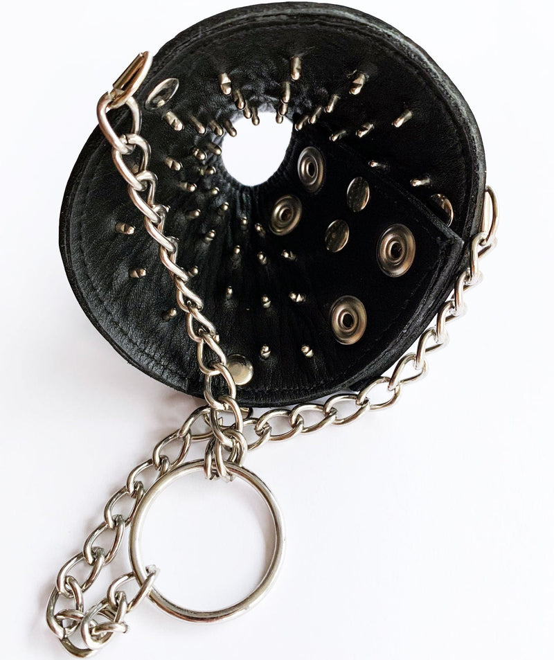 Black Label - Parachute Ball Stretcher met Spijkers en Slotje - Leer - Zwart