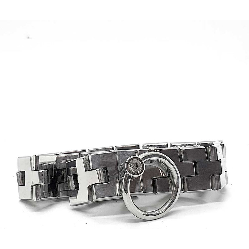Black Label - Stainless Watch Link Collar With Gem Lock Silver