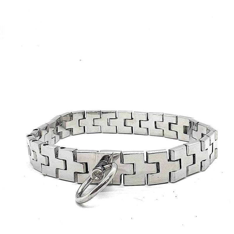 Black Label - Stainless Watch Link Collar With Gem Lock Silver