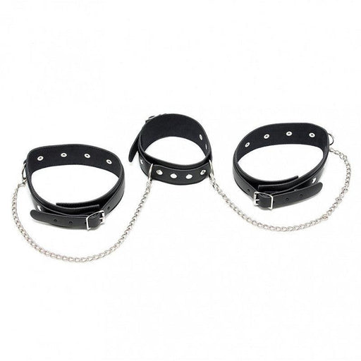 Rimba - Boeienset - Collar met Dijbeenboeien en Verbindingskettingen - Echt Leer - Zwart