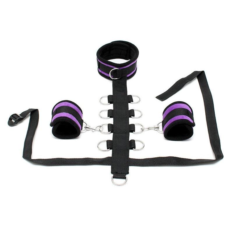 Rimba - Bondage collar Met Bondageriem Met Ringen En Losse Boeien - Zwart/Paars