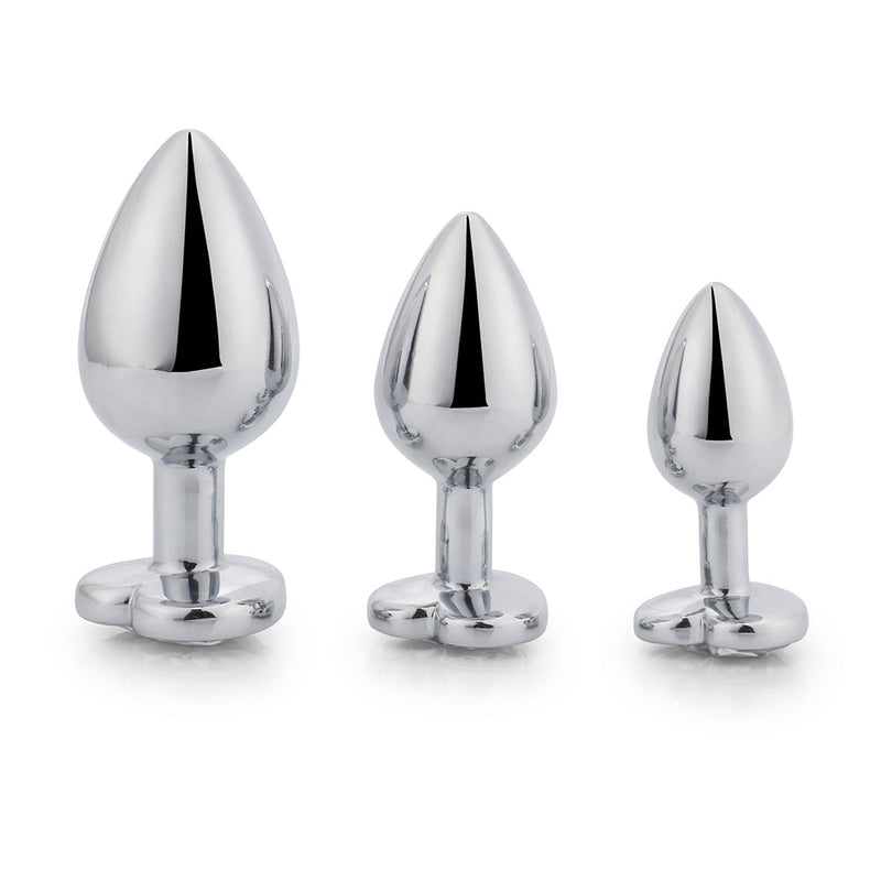 Brutus - Buttplug - Set met Aluminium Buttplugs met kristal - Zwart/Transparant/Rood