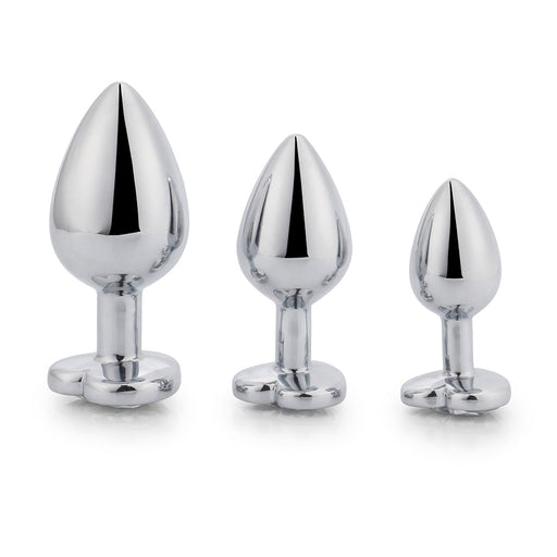 Brutus - Buttplug - Set met Aluminium Buttplugs met kristal - Zwart/Transparant/Rood